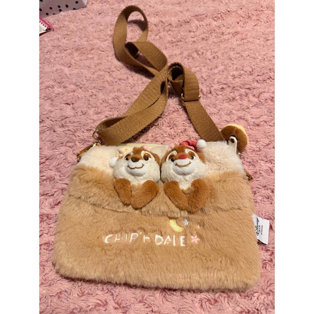 Disney Chip & Dale Plush Small Crossbody Bag with acorn Keychain night sleep